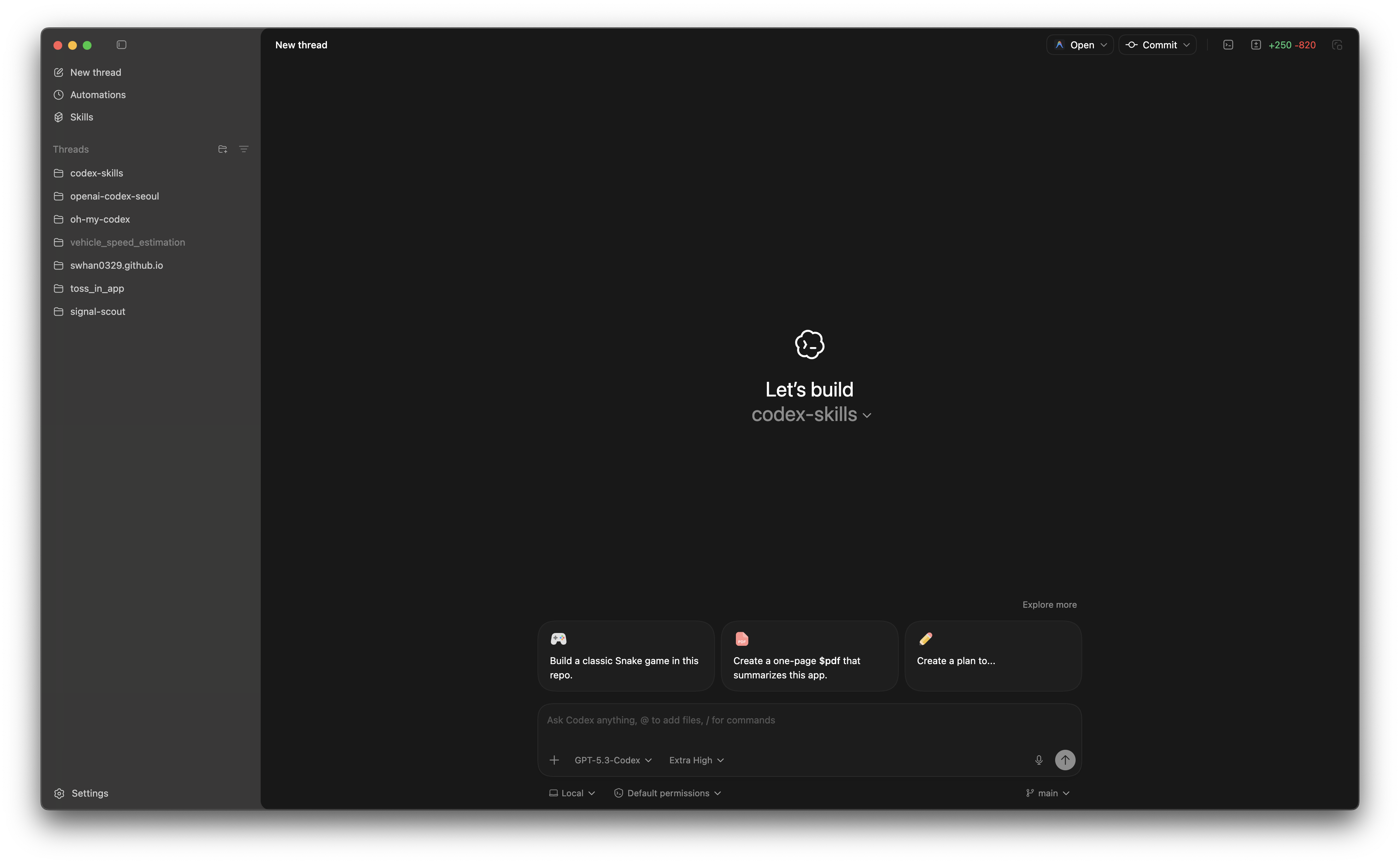 Codex macOS App interface