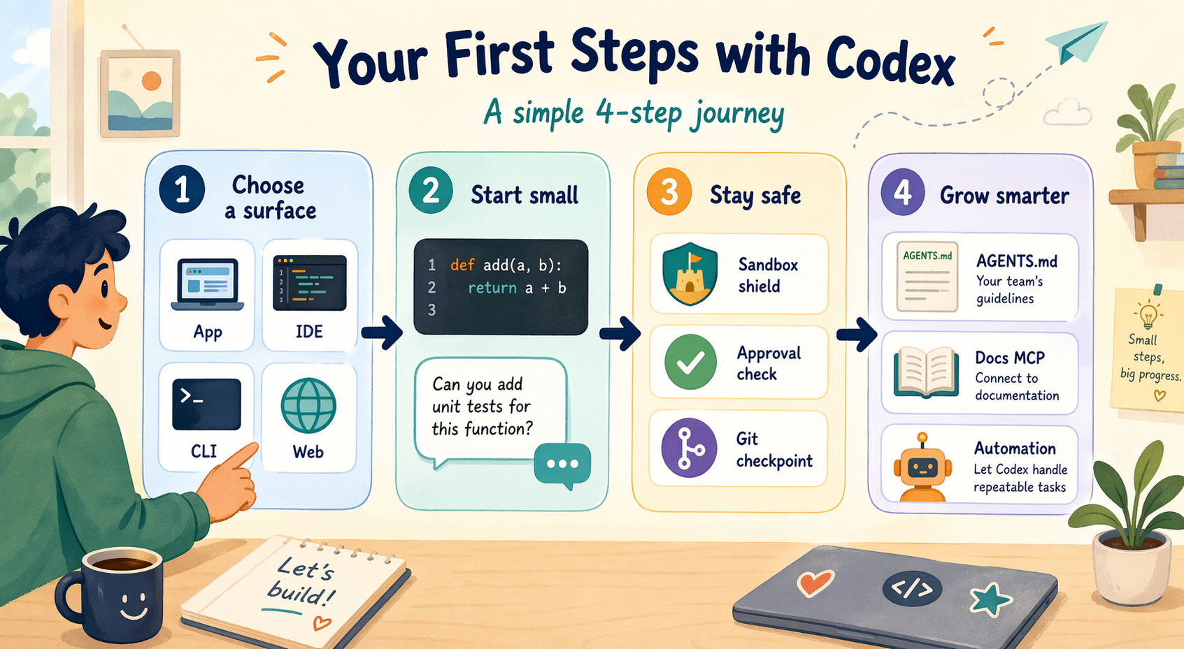 English beginner-friendly Codex onboarding illustration