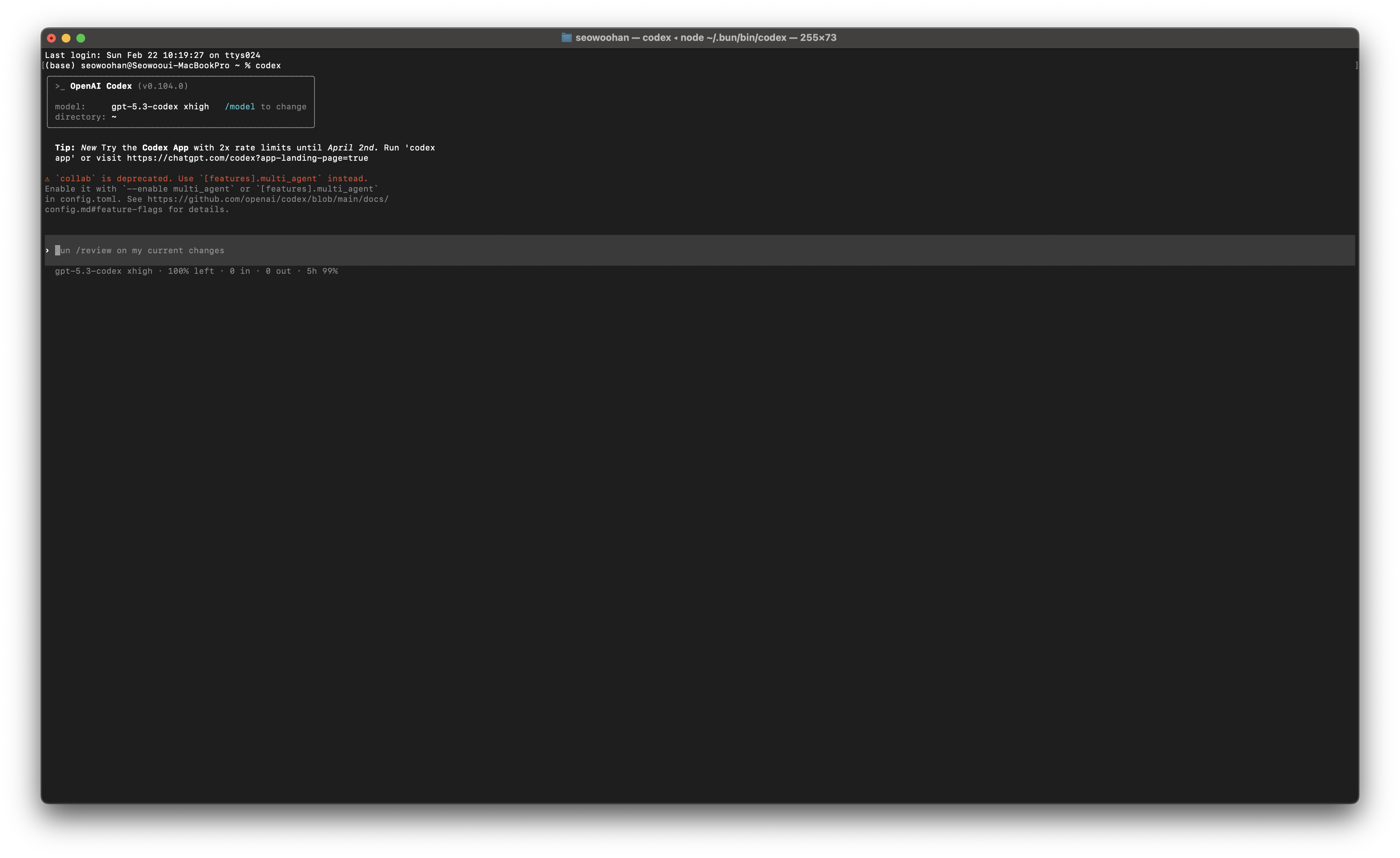 Codex CLI v0.104 running in terminal